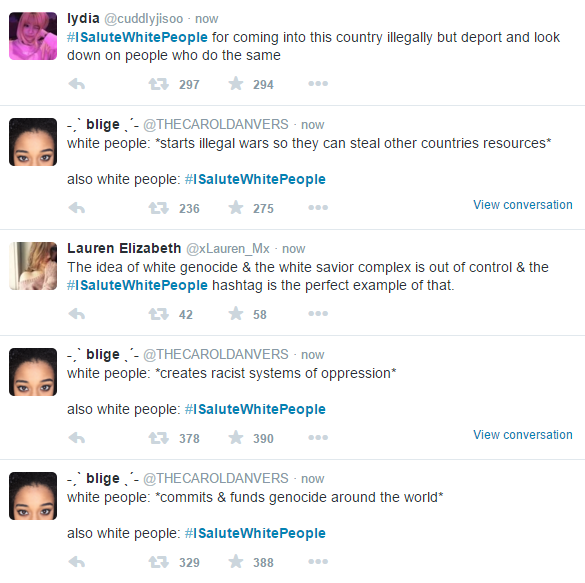 #Isalutewhitepeople. So, I saw the #Isalutewhitepeople content earlier and decided to check it out for myself. Top one's white. >illegally coming to a countr