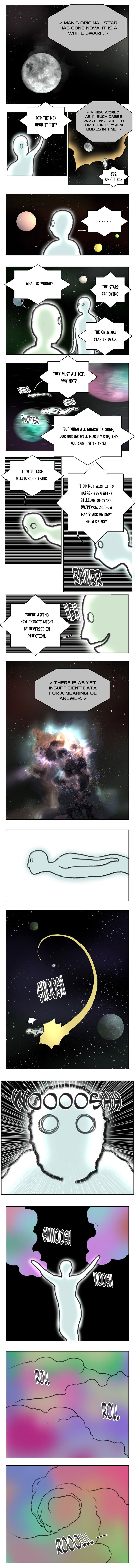 Rest in peace Isac Asimov. April 6, 1992. bat question was asked for the first time, halt in jest, on May 21, 2061, at ' time when humanity " stepped into the t